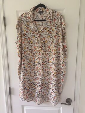 Madison White Button-Up Dress with Pink & Yellow Leopard Print